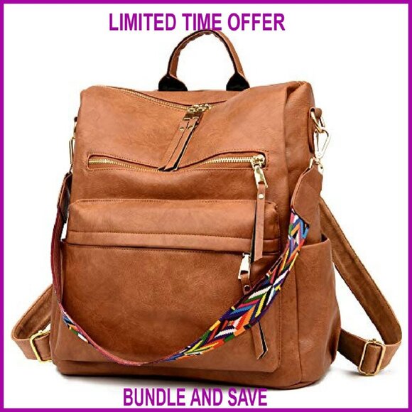 Convertible PU Leather Backpack Purse, Spacious 13.4\